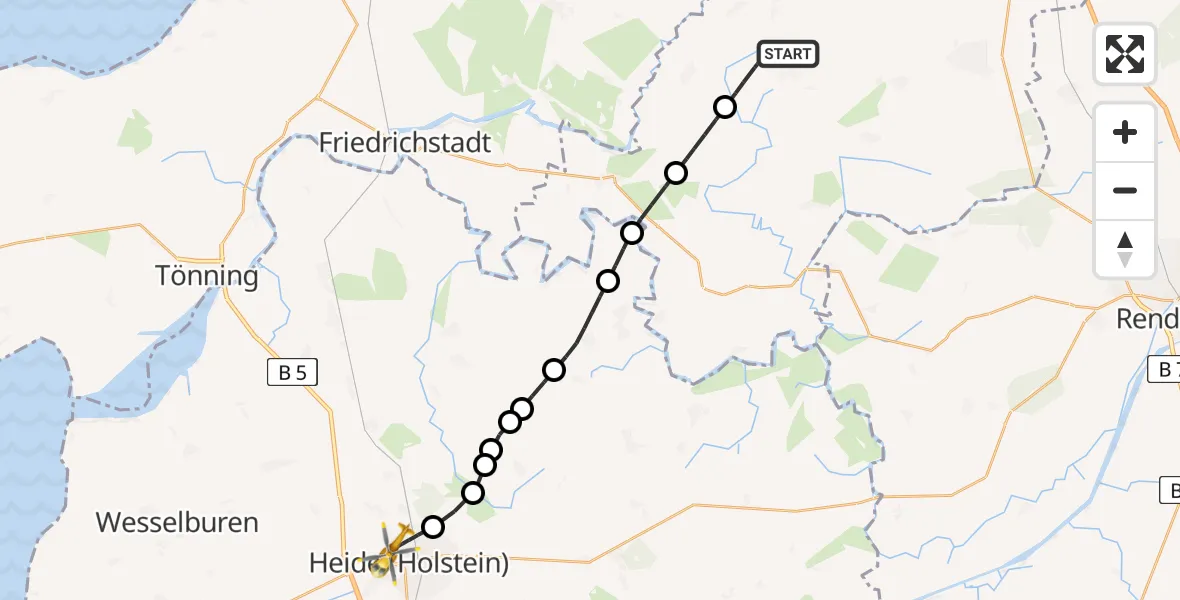 Flugroute Ambulanzhubschrauber Börm - Heide, 04 Juli 2026, 21:51