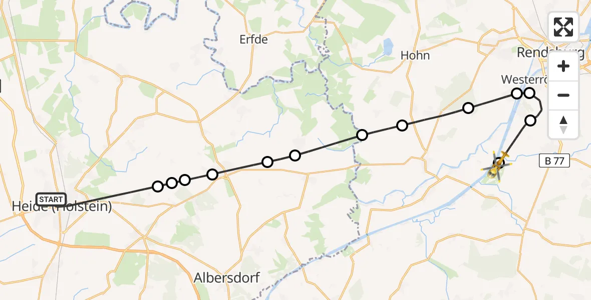 Flugroute Ambulanzhubschrauber Heide - Rendsburg-Schachtholm Flugplatz, 04 Juli 2026, 22:25