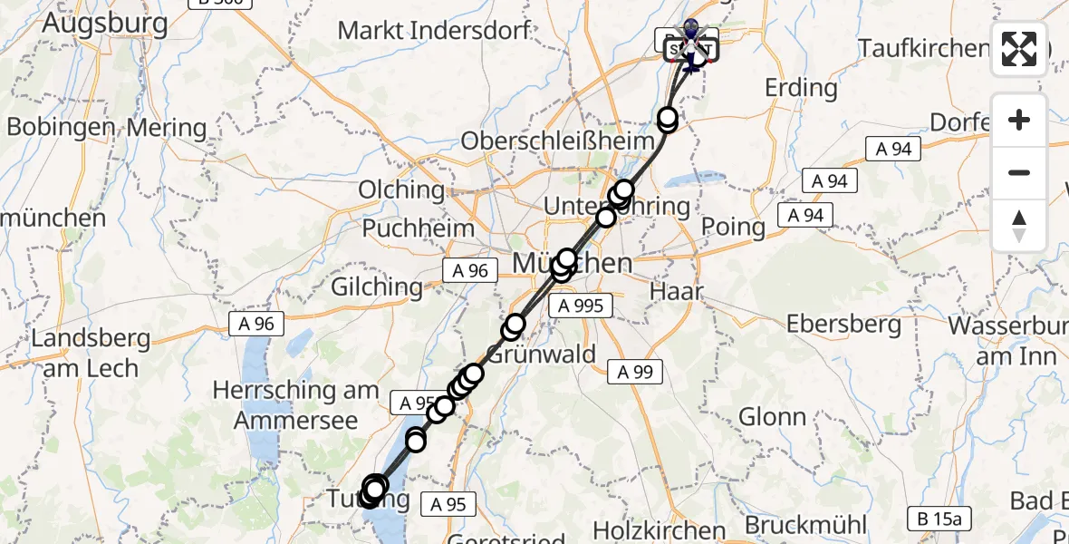 Flugroute Polizeihubschrauber München Flughafen - München Flughafen, 04 Juli 2026, 23:05