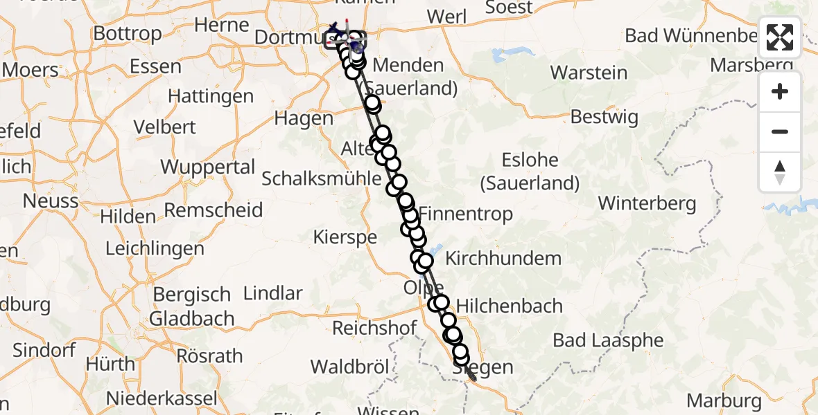 Flugroute Polizeihubschrauber Dortmund Flughafen - Dortmund Flughafen, 05 Juli 2026, 00:49