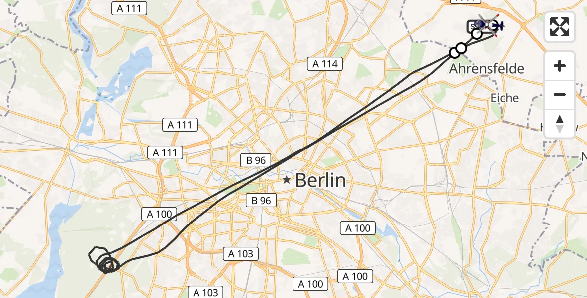 Flugroute Polizeihubschrauber Ahrensfelde Hubschrauberlandeplatz - Ahrensfelde Hubschrauberlandeplatz, 05 Juli 2026, 03:02