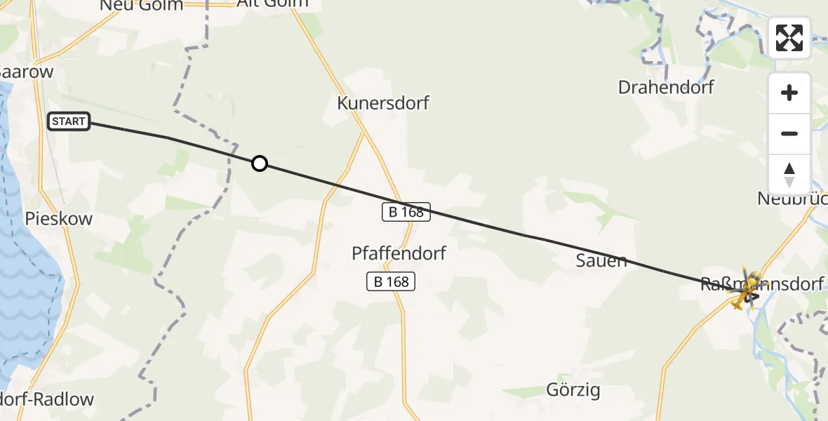 Flugroute Rettungshubschrauber Bad Saarow - Rietz-Neuendorf, 05 Juli 2026, 05:18