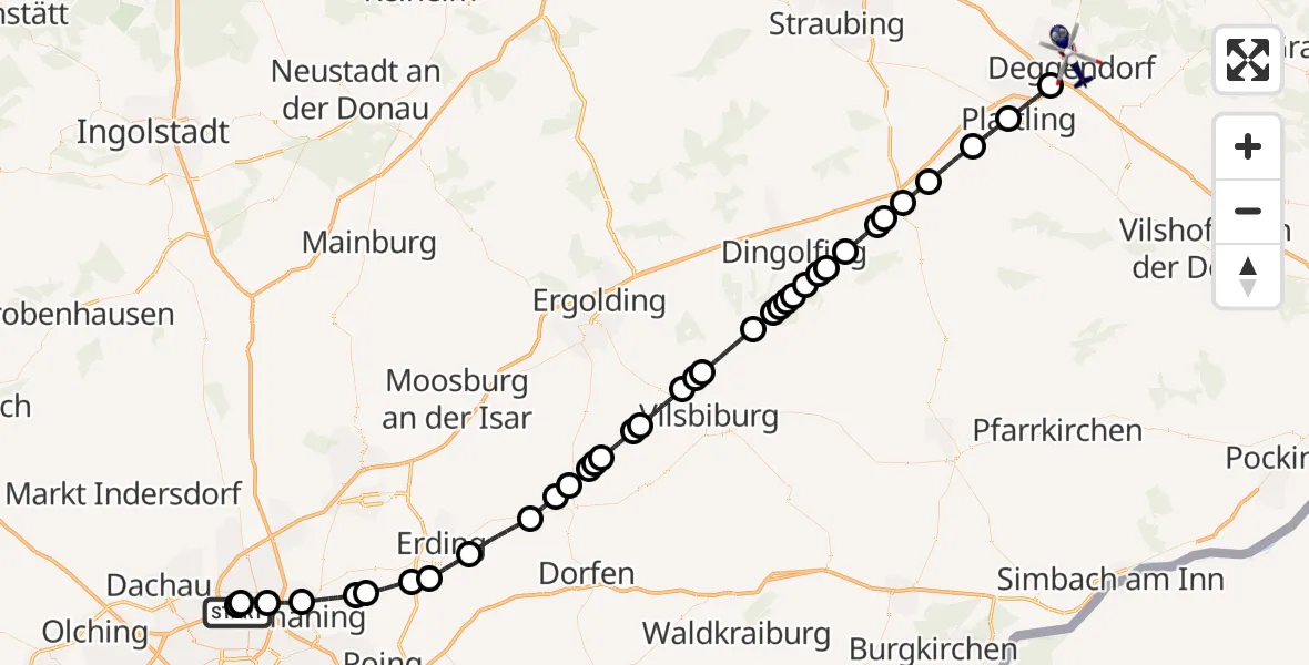 Flugroute Polizeihubschrauber Oberschleißheim - Deggendorf, 05 Juli 2026, 05:55