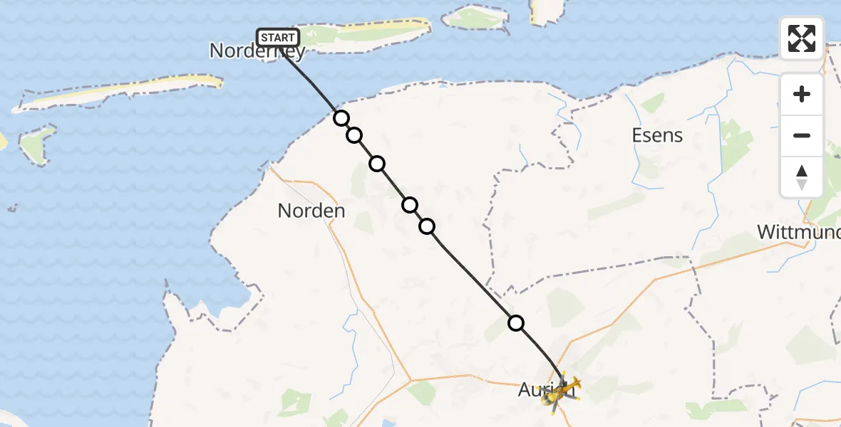 Flugroute Rettungshubschrauber Noordzee - Aurich, 05 Juli 2026, 05:58