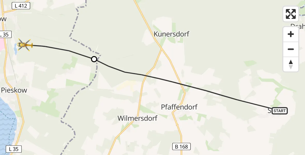 Flugroute Rettungshubschrauber Rietz-Neuendorf - Bad Saarow, 05 Juli 2026, 05:59