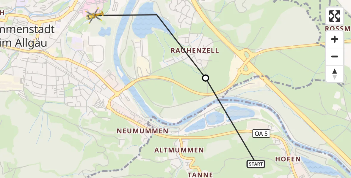Flugroute Rettungshubschrauber Blaichach - Immenstadt i.Allgäu, 05 Juli 2026, 05:59