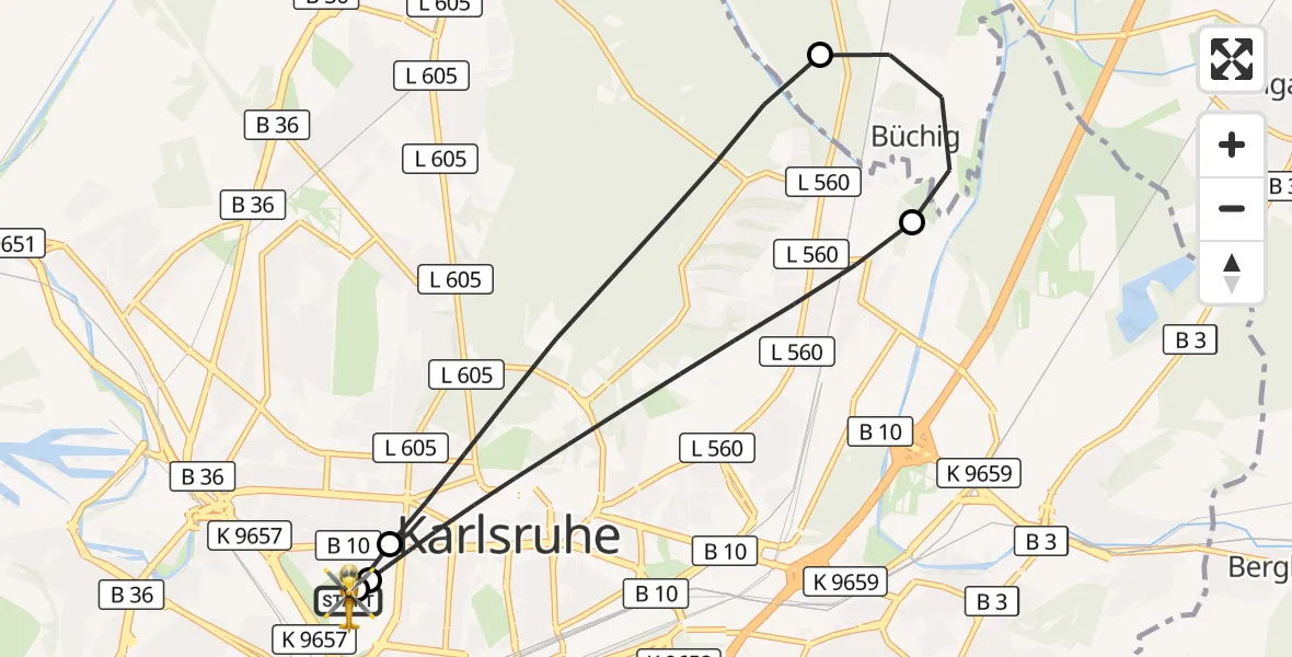 Flugroute Ambulanzhubschrauber Sankt Vincentius Hospital - Sankt Vincentius Hospital, 05 Juli 2026, 06:07