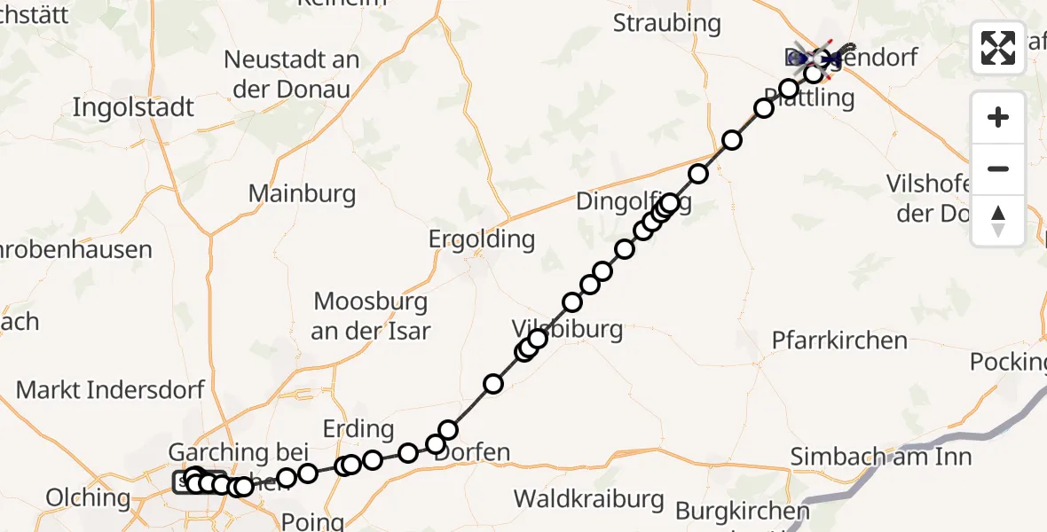 Flugroute Polizeihubschrauber Oberschleißheim - Stephansposching, 05 Juli 2026, 06:21