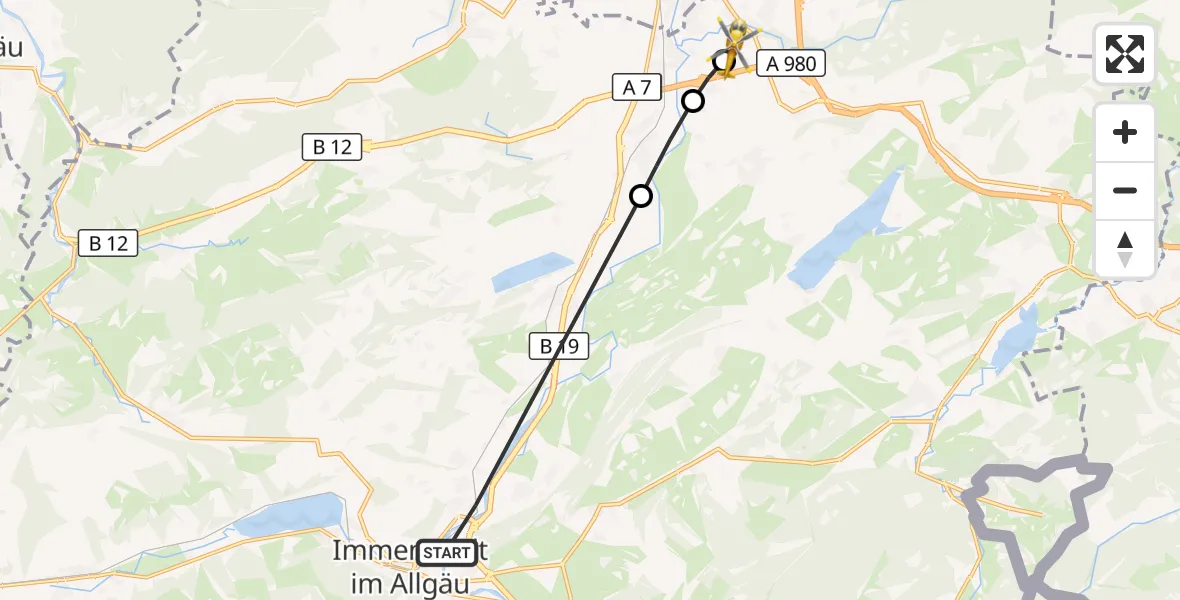 Flugroute Rettungshubschrauber Immenstadt i.Allgäu - Kempten-Durach Flugplatz, 05 Juli 2026, 06:26