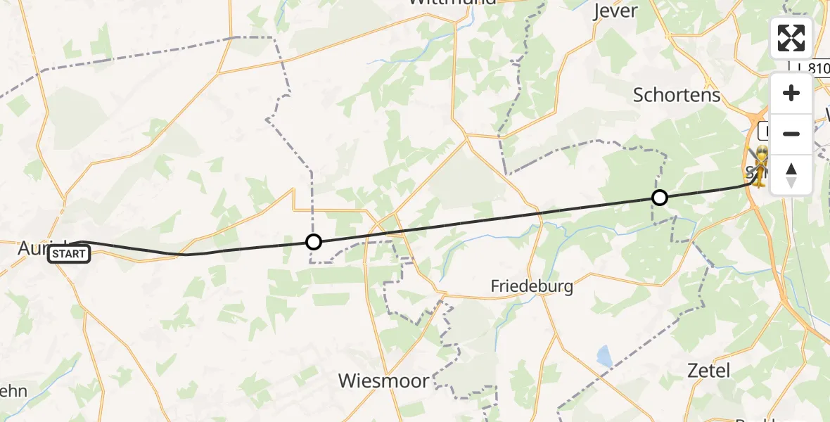 Flugroute Rettungshubschrauber Aurich - Sande, 05 Juli 2026, 06:27