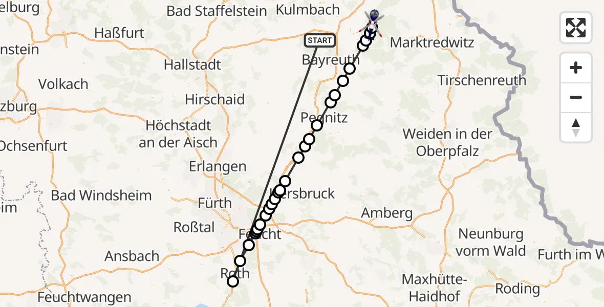 Flugroute Polizeihubschrauber Neudrossenfeld - Bischofsgrün, 05 Juli 2026, 06:35