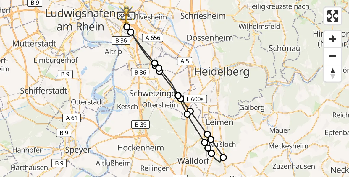 Flugroute Rettungshubschrauber Mannheim-City Flughafen - Mannheim-City Flughafen, 05 Juli 2026, 06:59