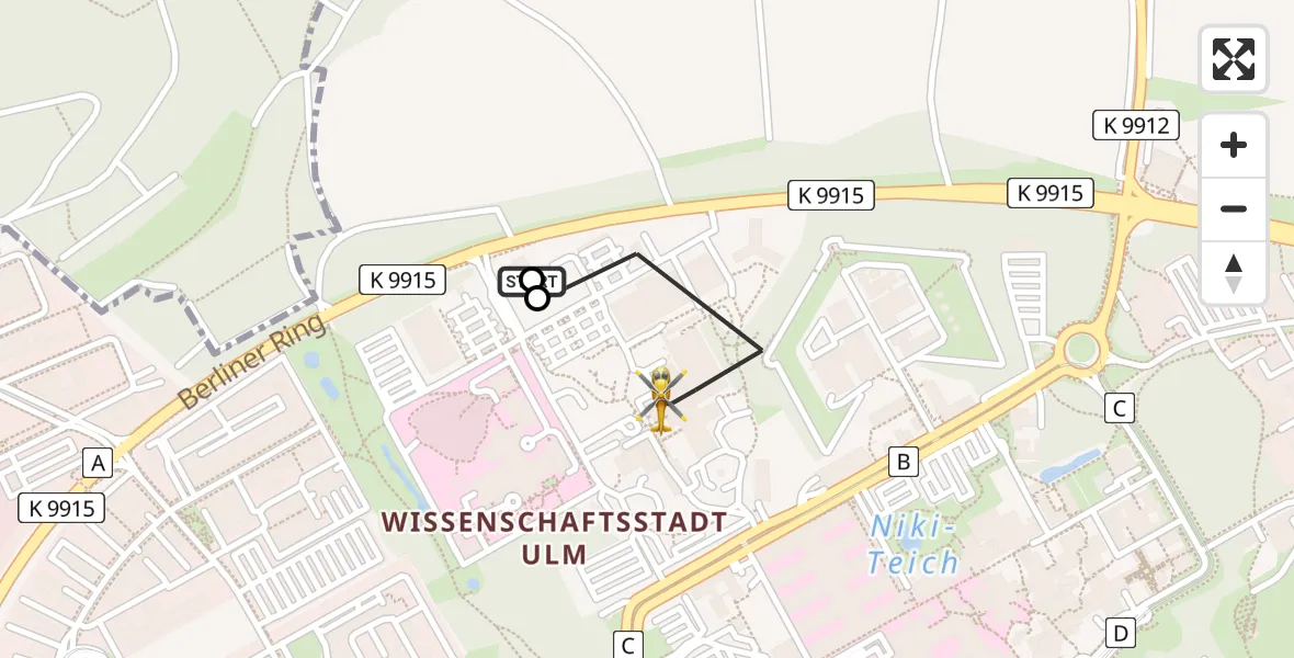 Flugroute Rettungshubschrauber Ulm Military Hospital Emergency - Ulm Military Hospital Emergency, 05 Juli 2026, 07:13
