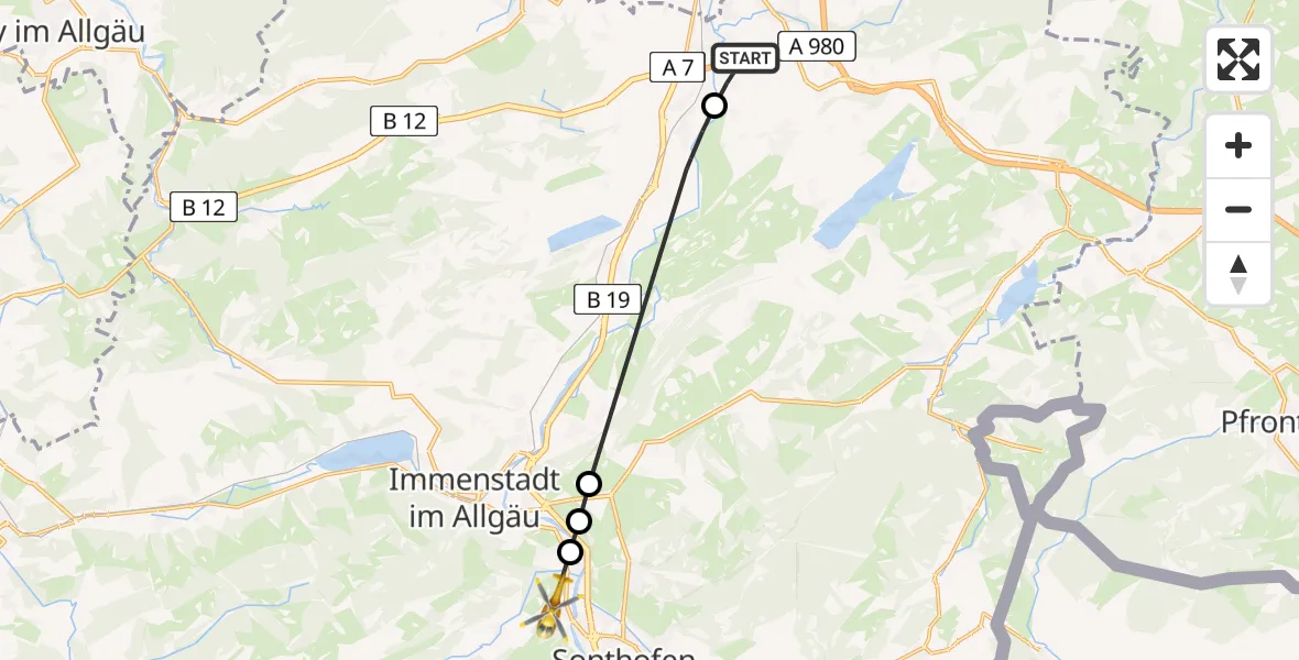 Flugroute Rettungshubschrauber Sulzberg - Blaichach, 05 Juli 2026, 08:01