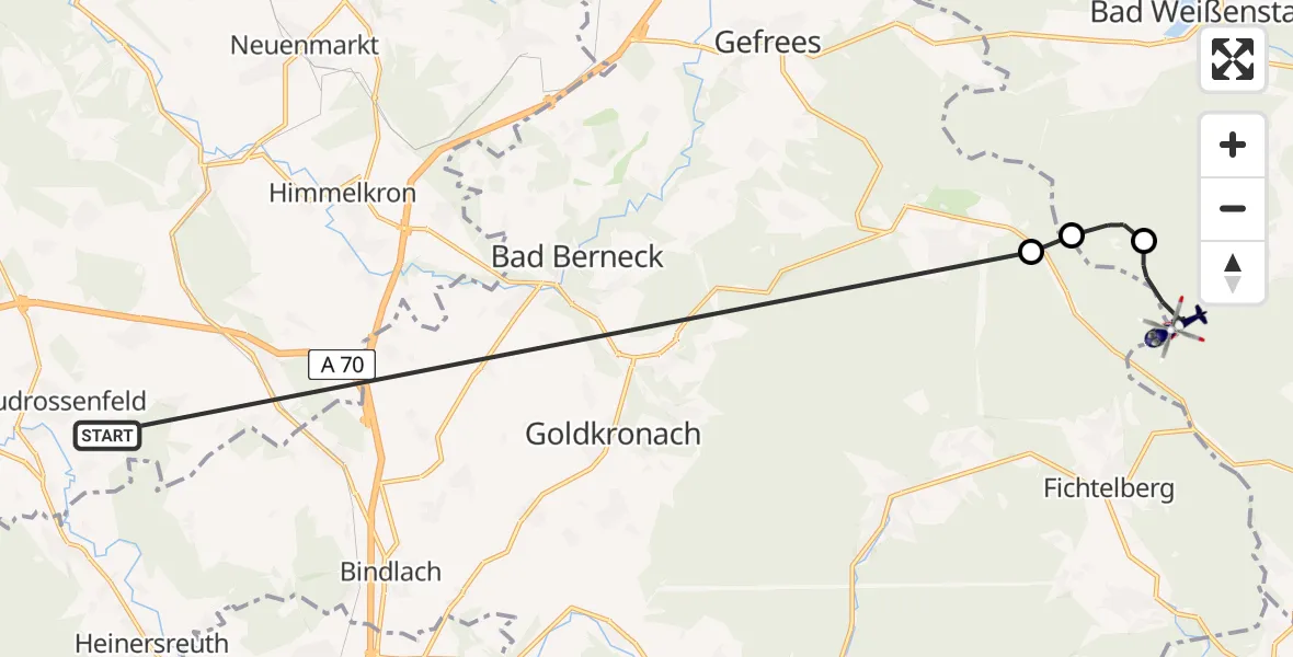 Flugroute Polizeihubschrauber Neudrossenfeld - Vordorfer Forst, 05 Juli 2026, 08:16