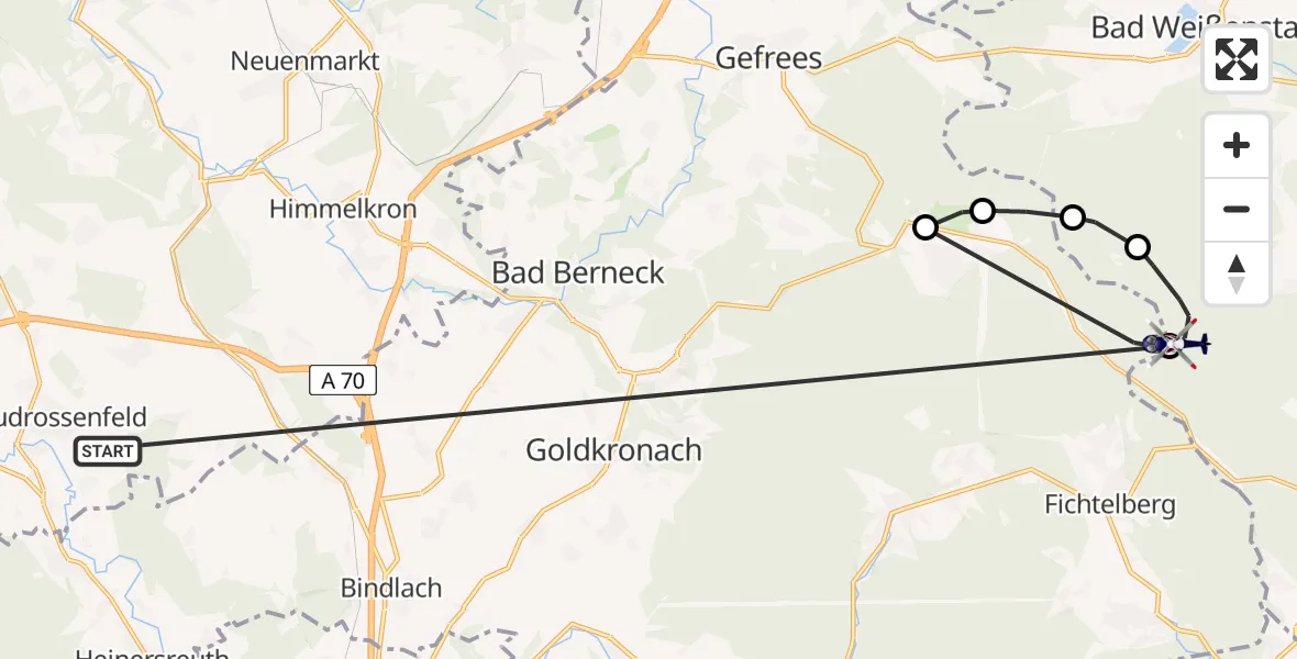 Flugroute Polizeihubschrauber Neudrossenfeld - Vordorfer Forst, 05 Juli 2026, 08:22