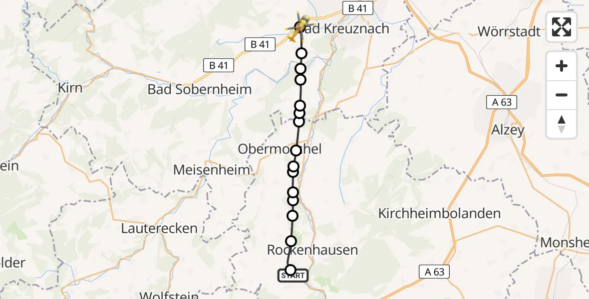 Flugroute Rettungshubschrauber Imsweiler UL - Rüdesheim, 05 Juli 2026, 08:22