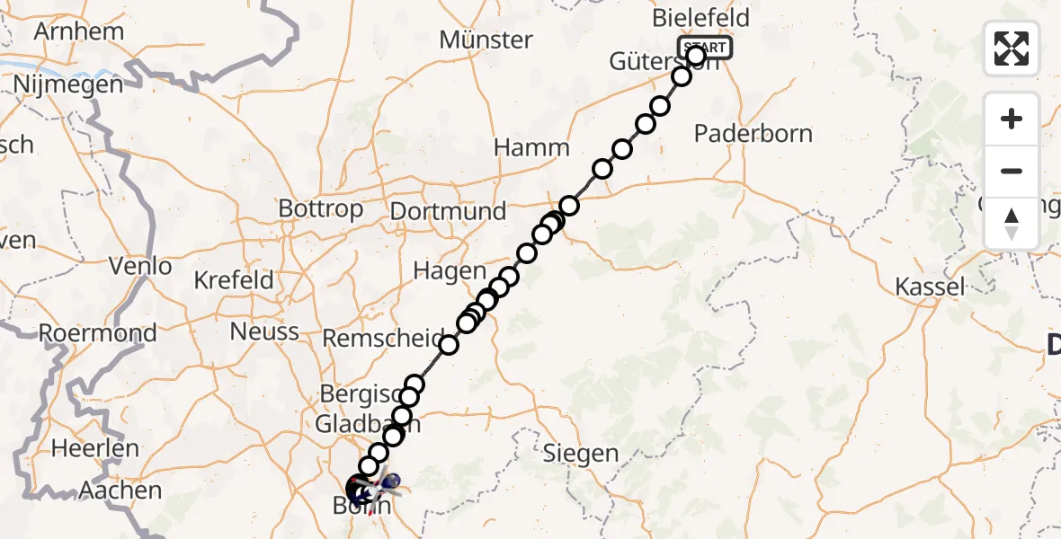 Flugroute Polizeihubschrauber Bielefeld - Sankt Augustin, 05 Juli 2026, 08:25