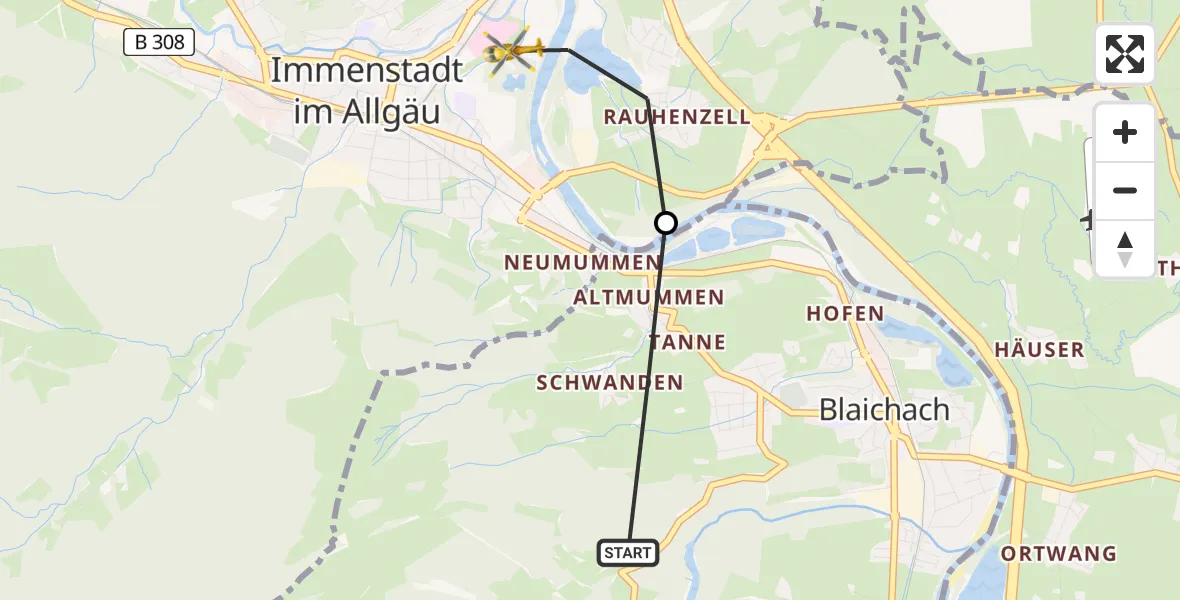 Flugroute Rettungshubschrauber Blaichach - Immenstadt i.Allgäu, 05 Juli 2026, 08:26