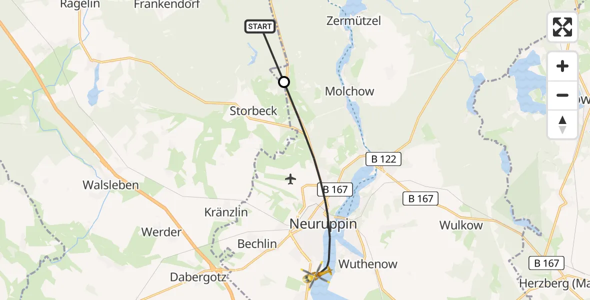 Flugroute Rettungshubschrauber Storbeck-Frankendorf - Neuruppin, 05 Juli 2026, 08:32