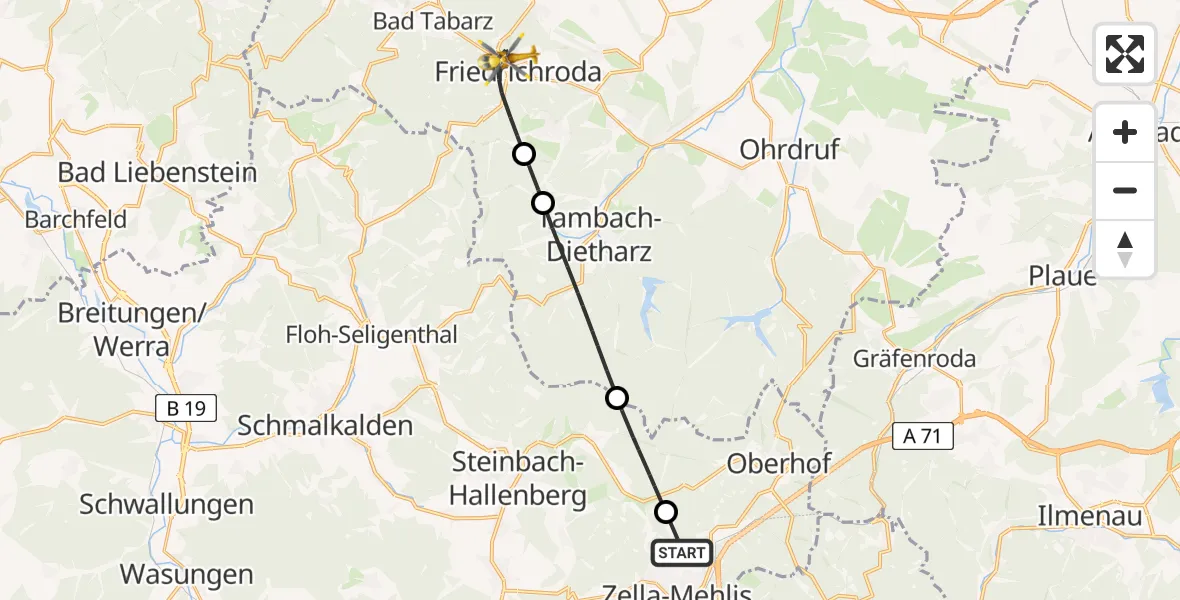 Flugroute Rettungshubschrauber Zella-Mehlis - Friedrichroda, 05 Juli 2026, 08:34