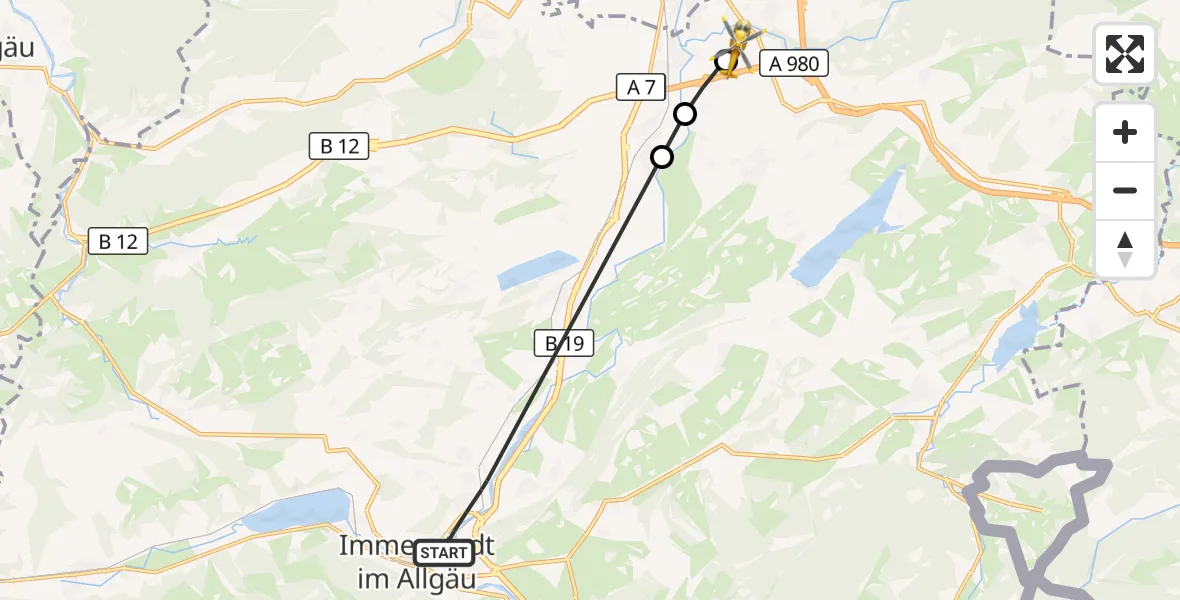 Flugroute Rettungshubschrauber Immenstadt i.Allgäu - Kempten-Durach Flugplatz, 05 Juli 2026, 08:48