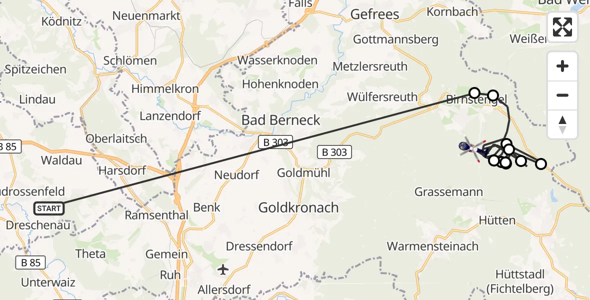 Flugroute Polizeihubschrauber Neudrossenfeld - Bischofsgrüner Forst, 05 Juli 2026, 08:51