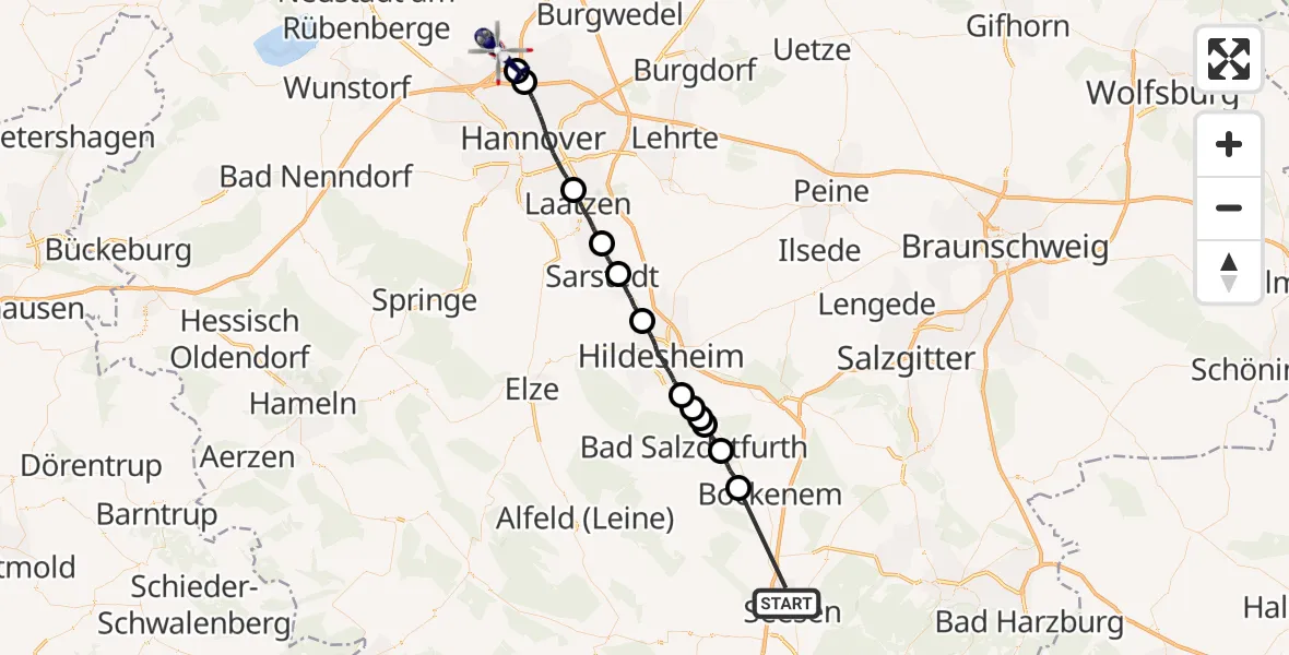 Flugroute Polizeihubschrauber Seesen - Flughafen Hannover, 05 Juli 2026, 08:57