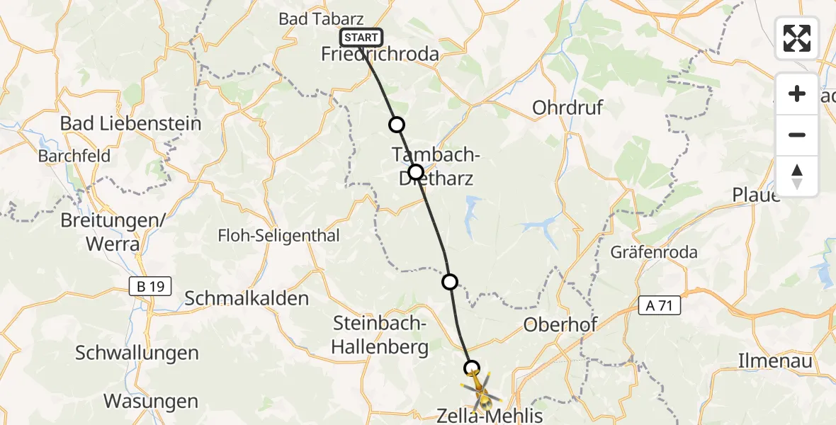 Flugroute Rettungshubschrauber Friedrichroda - Zella-Mehlis, 05 Juli 2026, 09:13