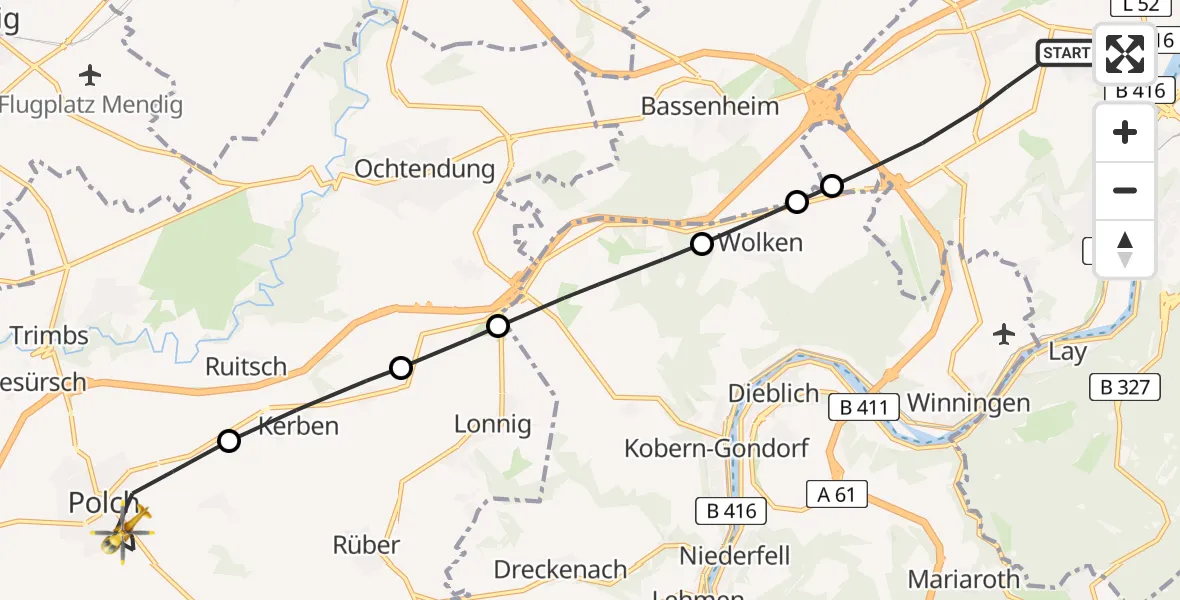 Flugroute Rettungshubschrauber Koblenz - Polch, 05 Juli 2026, 09:14