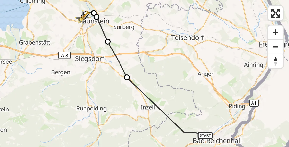 Flugroute Rettungshubschrauber Bad Reichenhall - Traunstein Hospital, 05 Juli 2026, 09:28