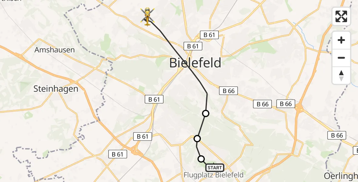 Flugroute Rettungshubschrauber Bielefeld Flughafen - Bielefeld, 05 Juli 2026, 09:32