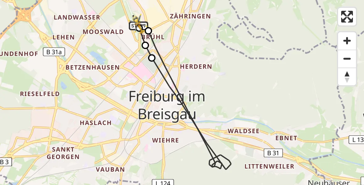 Flugroute Rettungshubschrauber Freiburg im Breisgau Flugplatz - Freiburg im Breisgau Flugplatz, 05 Juli 2026, 09:51