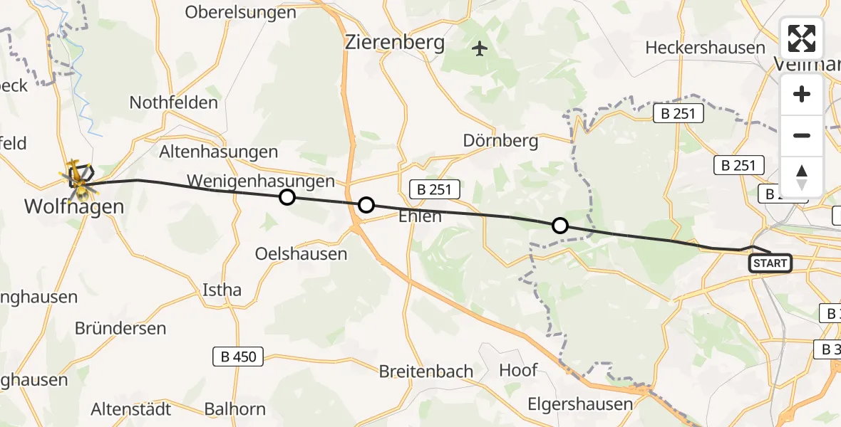 Flugroute Rettungshubschrauber Kassel - Wolfhagen, 05 Juli 2026, 09:54