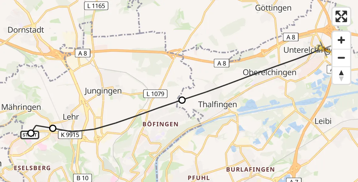 Flugroute Rettungshubschrauber Ulm Military Hospital Emergency - Elchingen, 05 Juli 2026, 09:59