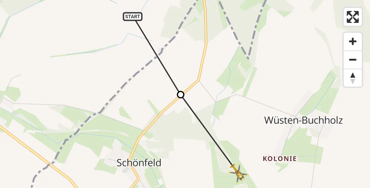 Flugroute Rettungshubschrauber Karstädt - Perleberg, 05 Juli 2026, 10:02