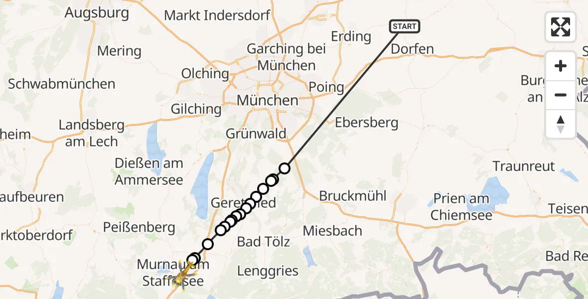 Flugroute Rettungshubschrauber Taufkirchen (Vils) - Riegsee, 05 Juli 2026, 10:06