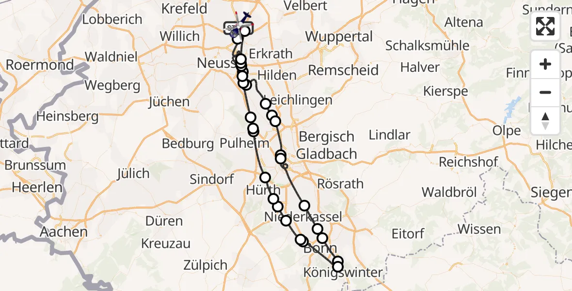 Flugroute Polizeihubschrauber Düsseldorf Flughafen - Düsseldorf Flughafen, 05 Juli 2026, 10:13