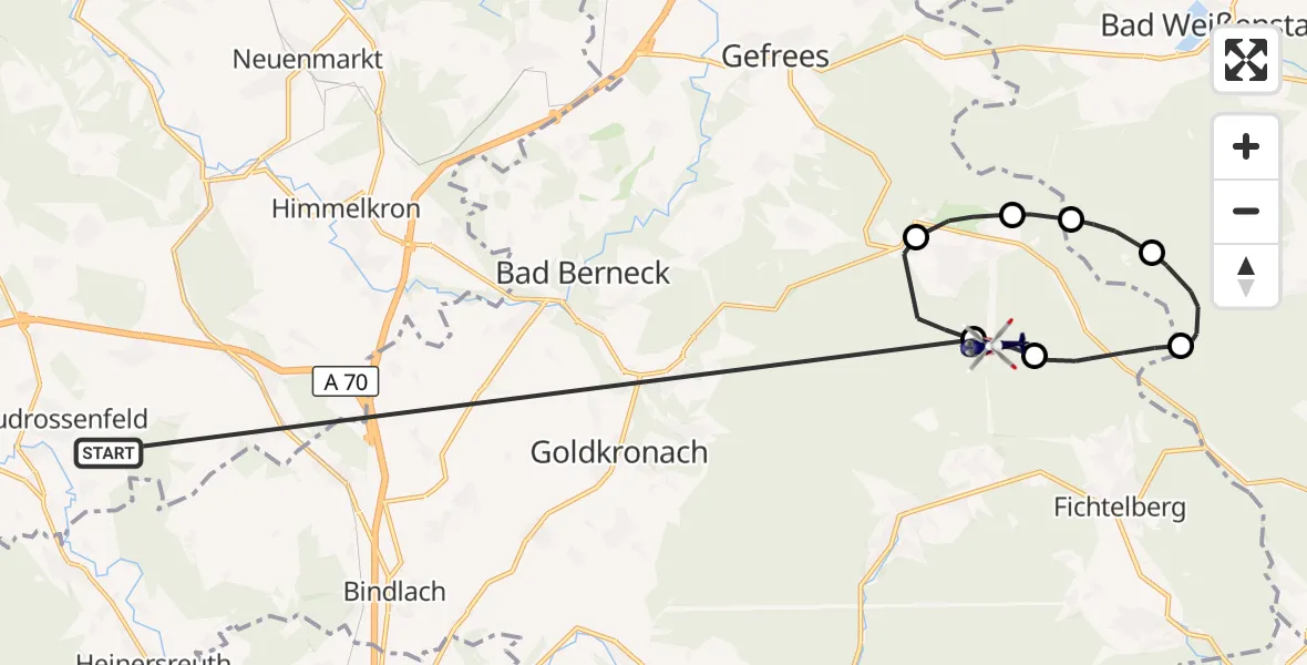 Flugroute Polizeihubschrauber Neudrossenfeld - Bischofsgrüner Forst, 05 Juli 2026, 10:19