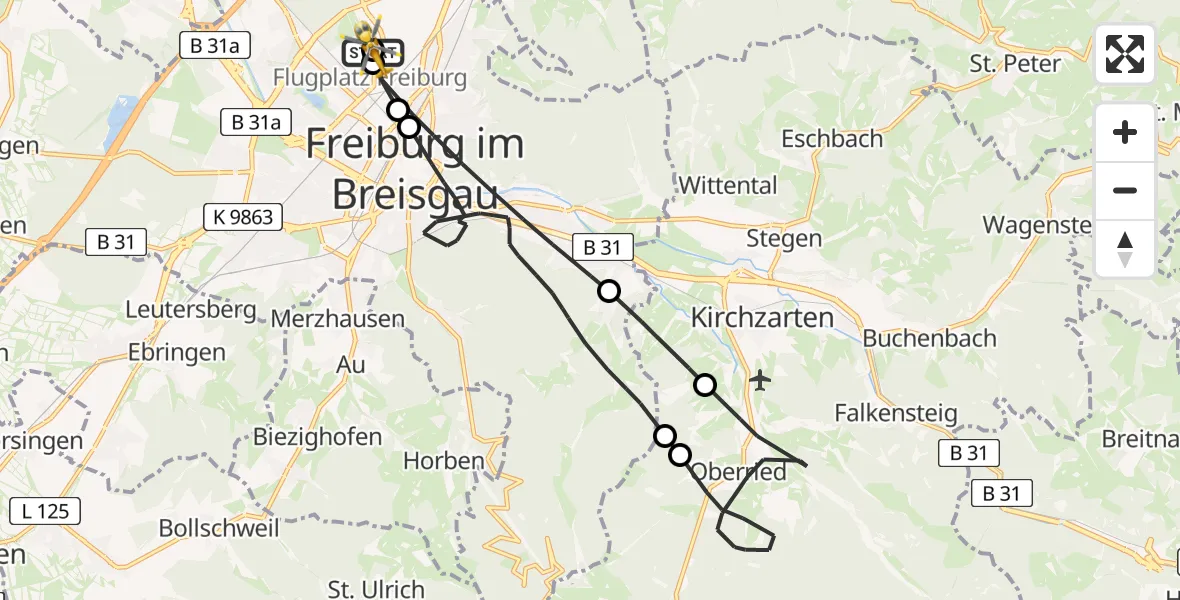 Flugroute Rettungshubschrauber Freiburg im Breisgau Flugplatz - Freiburg im Breisgau Flugplatz, 05 Juli 2026, 10:21