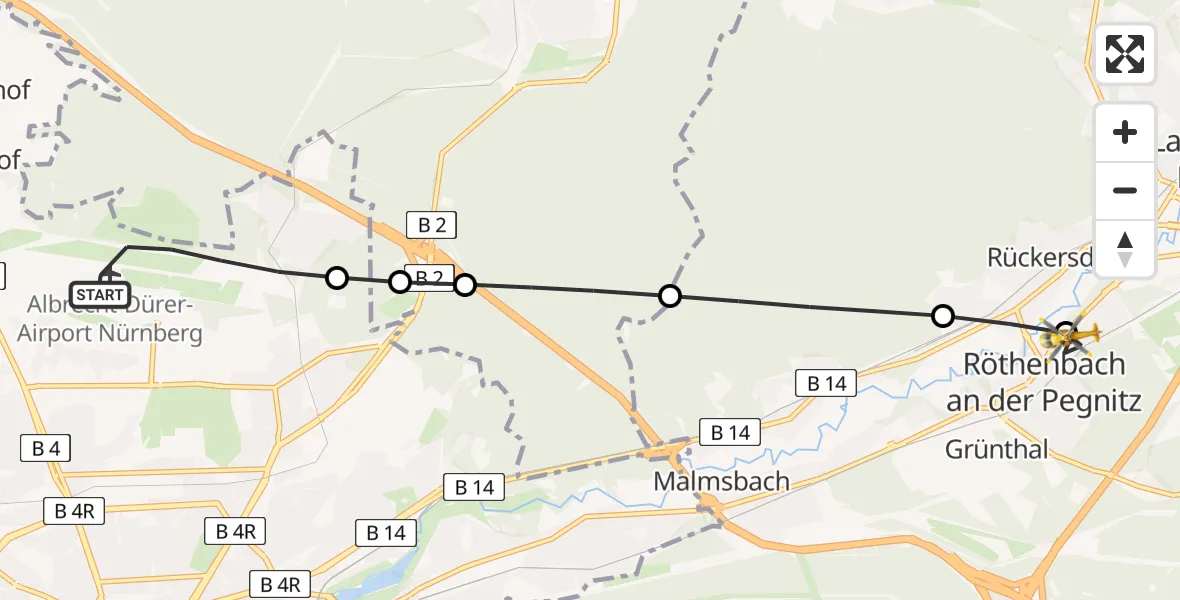 Flugroute Ambulanzhubschrauber Flughafen Nuremberg - Röthenbach a.d.Pegnitz, 05 Juli 2026, 10:35