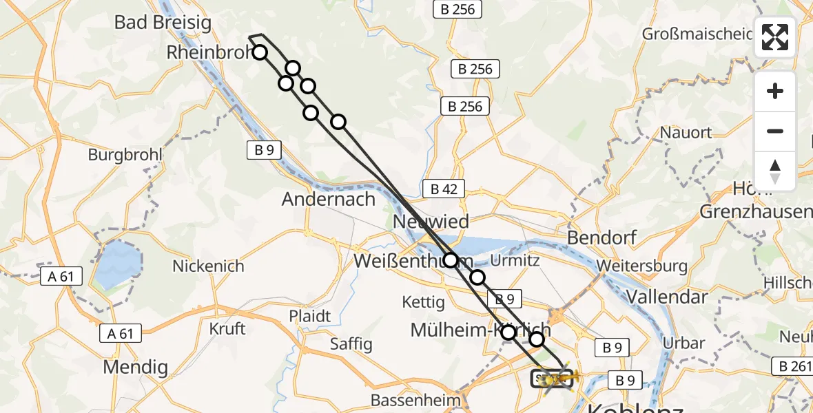 Flugroute Rettungshubschrauber Koblenz - Koblenz, 05 Juli 2026, 10:36