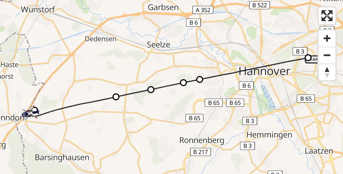 Flugroute Polizeihubschrauber Hannover Luftrettung Hubschrauberlandeplatz (Christoph 4) - Barsinghausen, 05 Juli 2026, 10:38
