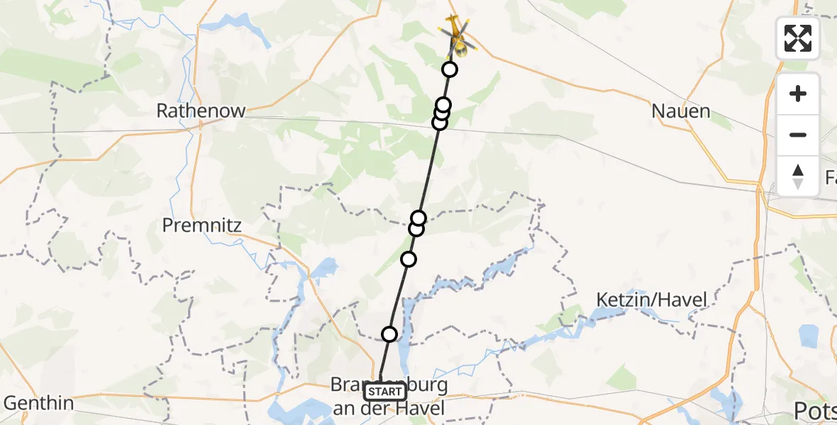 Flugroute Rettungshubschrauber Brandenburg an der Havel - Mühlenberge, 05 Juli 2026, 10:47