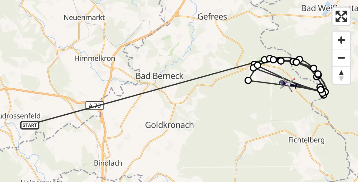 Flugroute Polizeihubschrauber Neudrossenfeld - Bischofsgrüner Forst, 05 Juli 2026, 10:52