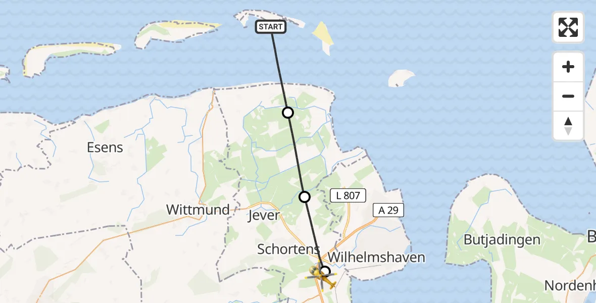 Flugroute Rettungshubschrauber Noordzee - Sande, 05 Juli 2026, 10:53