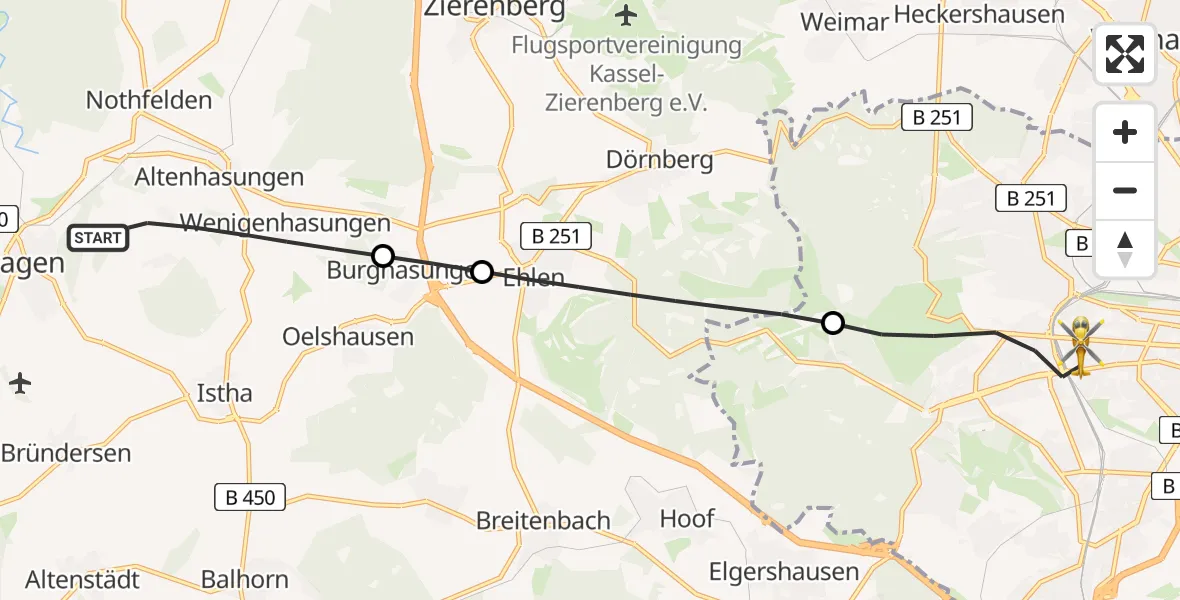 Flugroute Rettungshubschrauber Wolfhagen - Kassel, 05 Juli 2026, 10:58