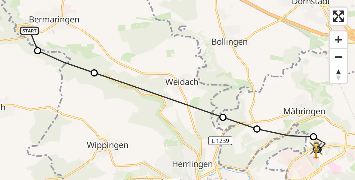 Flugroute Rettungshubschrauber Blaustein - ADAC Air Rescue Station Ulm (Christoph 22), 05 Juli 2026, 11:01
