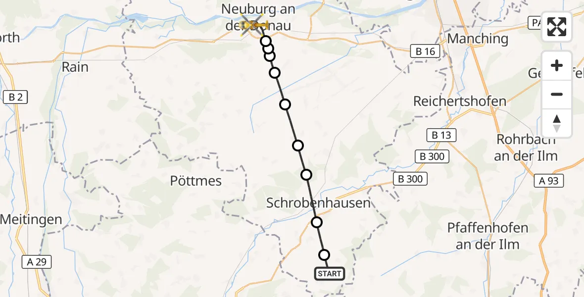 Flugroute Rettungshubschrauber Gachenbach - Neuburg a.d.Donau, 05 Juli 2026, 11:04