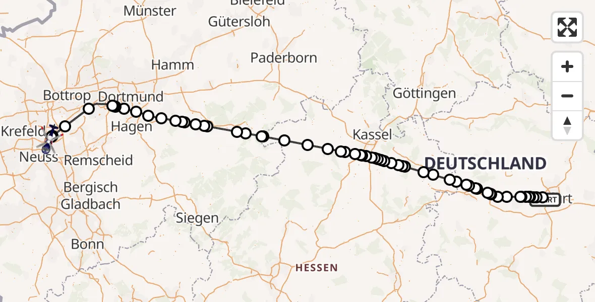 Flugroute Polizeihubschrauber Erfurt-Weimar Flughafen - Düsseldorf Flughafen, 05 Juli 2026, 11:08